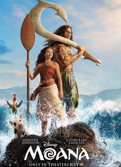 Moana live action 2026 movie poster with Dwayne Johnson and Catherine Lagaaia